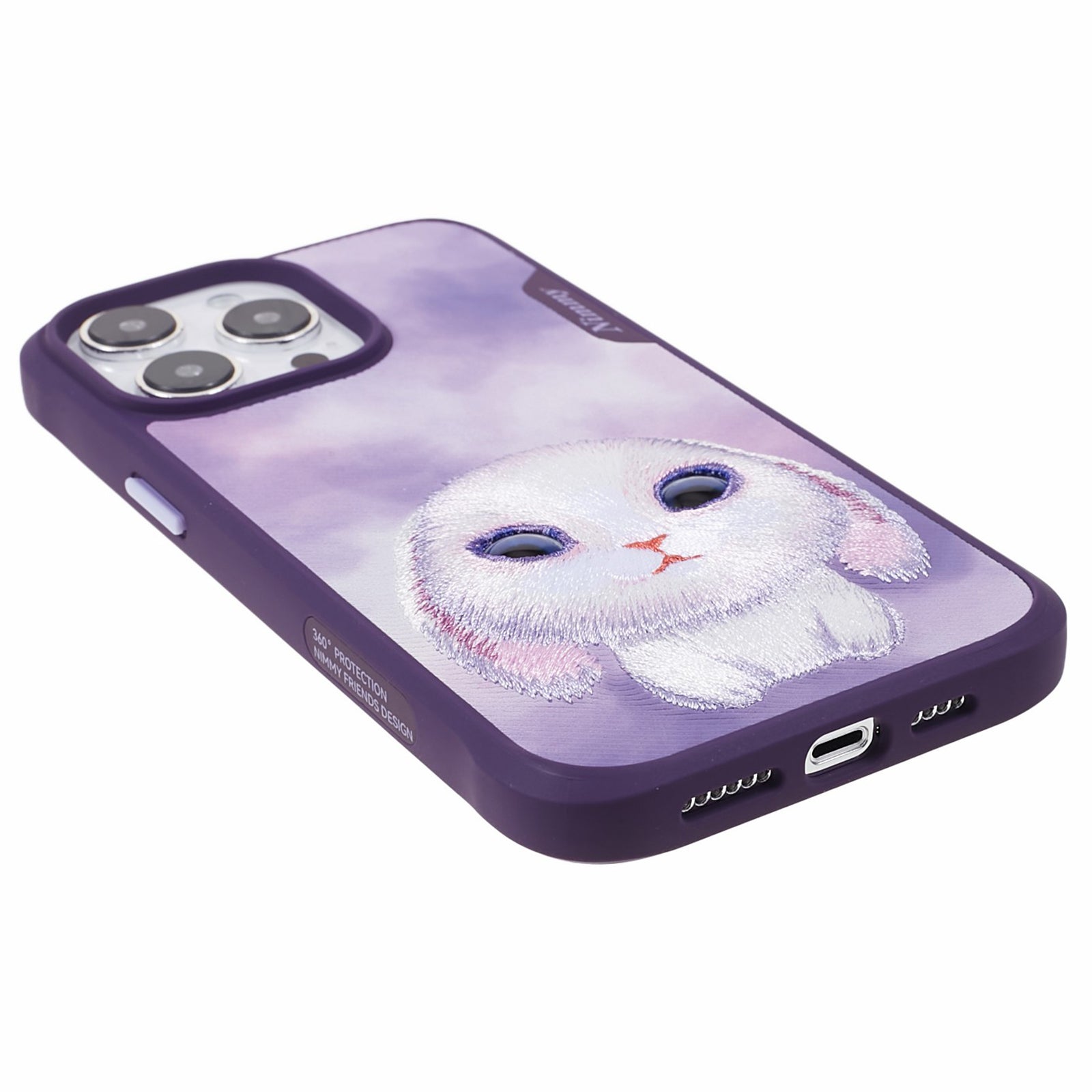 NIMMY Big Eyes Pet Series pro iPhone 14 Pro Vyšívací zvířecí ochranný obal PU kůže PC TPU kryt telefonu NIMMY Big Eyes Pet Series pro iPhone 14 Pro Vyšívací zvířecí ochranný obal PU kůže PC TPU kryt telefonu